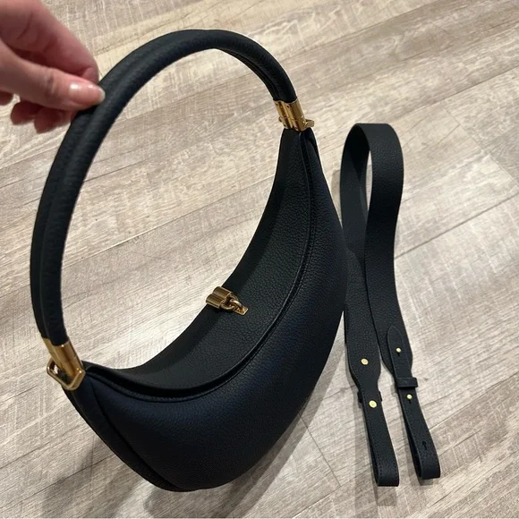 Songmont Black Leather Shoulder Bag with Gold Accents - Picture 2 of 6